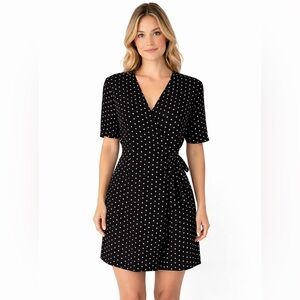 Vintage Pandemonium Polka Dot Wrap Dress Black White Lined 90s Minimalist Medium